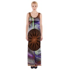 Background Image With Hidden Fractal Flower Maxi Thigh Split Dress by Simbadda