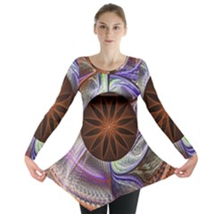 Background Image With Hidden Fractal Flower Long Sleeve Tunic  by Simbadda