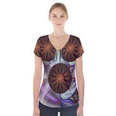 Background Image With Hidden Fractal Flower Short Sleeve Front Detail Top by Simbadda