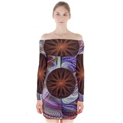 Background Image With Hidden Fractal Flower Long Sleeve Off Shoulder Dress