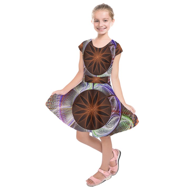 Background Image With Hidden Fractal Flower Kids  Short Sleeve Dress