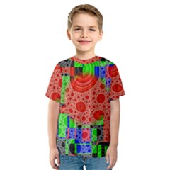 Background With Fractal Digital Cubist Drawing Kids  Sport Mesh Tee