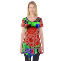 Background With Fractal Digital Cubist Drawing Short Sleeve Tunic  by Simbadda