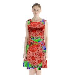 Background With Fractal Digital Cubist Drawing Sleeveless Chiffon Waist Tie Dress