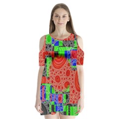 Background With Fractal Digital Cubist Drawing Shoulder Cutout Velvet  One Piece