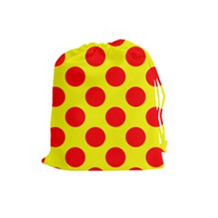 Polka Dot Red Yellow Drawstring Pouches (large)  by Mariart