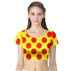 Polka Dot Red Yellow Short Sleeve Crop Top (tight Fit) by Mariart