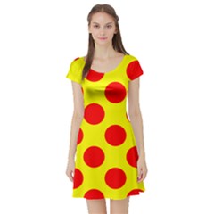 Polka Dot Red Yellow Short Sleeve Skater Dress by Mariart