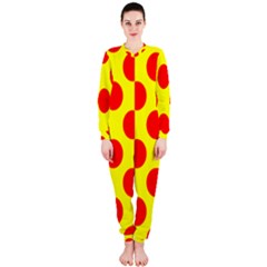 Polka Dot Red Yellow Onepiece Jumpsuit (ladies)  by Mariart