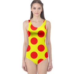 Polka Dot Red Yellow One Piece Swimsuit by Mariart