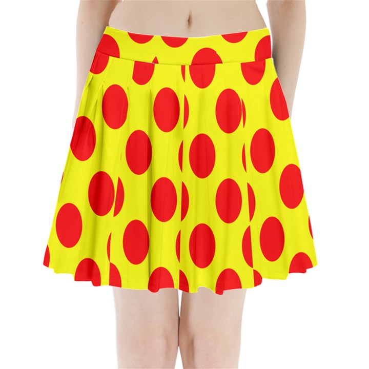 Polka Dot Red Yellow Pleated Mini Skirt