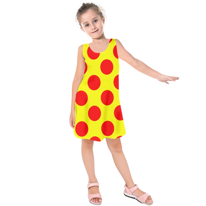 Polka Dot Red Yellow Kids  Sleeveless Dress