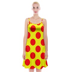 Polka Dot Red Yellow Spaghetti Strap Velvet Dress