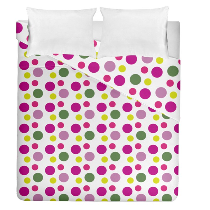 Polka Dot Purple Green Yellow Duvet Cover Double Side (Queen Size)