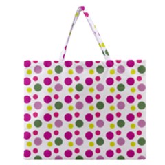 Polka Dot Purple Green Yellow Zipper Large Tote Bag by Mariart