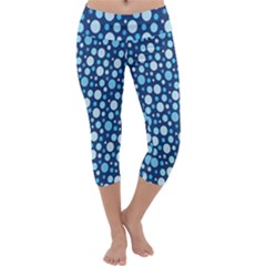 Polka Dot Blue Capri Yoga Leggings by Mariart