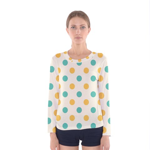 Polka Dot Yellow Green Blue Women s Long Sleeve Tee by Mariart