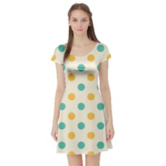 Polka Dot Yellow Green Blue Short Sleeve Skater Dress by Mariart