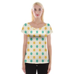 Polka Dot Yellow Green Blue Women s Cap Sleeve Top by Mariart