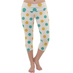 Polka Dot Yellow Green Blue Capri Yoga Leggings by Mariart