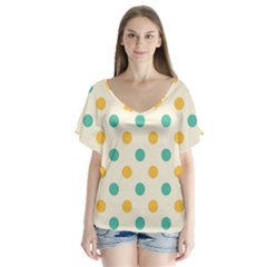 Polka Dot Yellow Green Blue Flutter Sleeve Top by Mariart