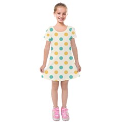 Polka Dot Yellow Green Blue Kids  Short Sleeve Velvet Dress