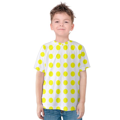 Polka Dot Yellow White Kids  Cotton Tee by Mariart