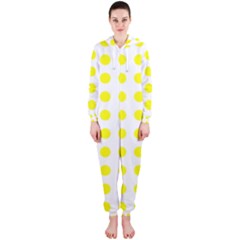 Polka Dot Yellow White Hooded Jumpsuit (ladies)  by Mariart