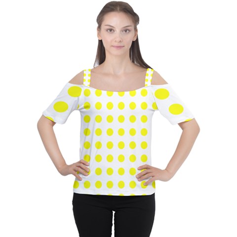 Polka Dot Yellow White Women s Cutout Shoulder Tee by Mariart