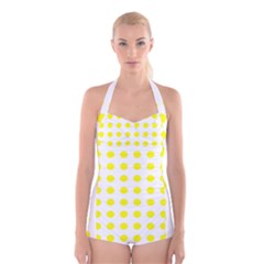 Polka Dot Yellow White Boyleg Halter Swimsuit  by Mariart