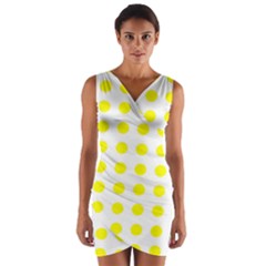 Polka Dot Yellow White Wrap Front Bodycon Dress by Mariart