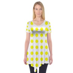 Polka Dot Yellow White Short Sleeve Tunic  by Mariart