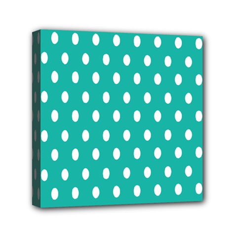 Polka Dots White Blue Mini Canvas 6  X 6  by Mariart