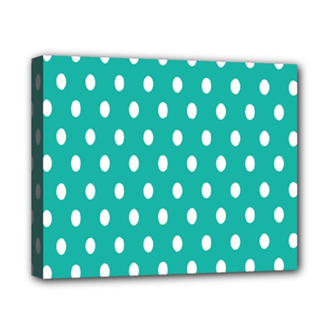 Polka Dots White Blue Canvas 10  X 8  by Mariart