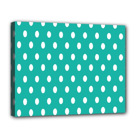 Polka Dots White Blue Canvas 14  X 11  by Mariart