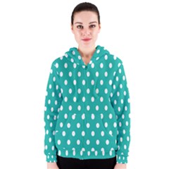 Polka Dots White Blue Women s Zipper Hoodie