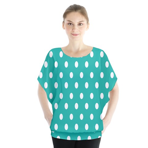 Polka Dots White Blue Blouse by Mariart