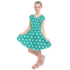 Polka Dots White Blue Kids  Short Sleeve Dress by Mariart