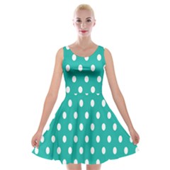 Polka Dots White Blue Velvet Skater Dress by Mariart