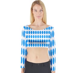 Polka Dots Blue White Long Sleeve Crop Top by Mariart