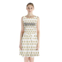 Polka Dots Gold Grey Sleeveless Chiffon Waist Tie Dress by Mariart