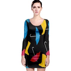 Rain Shoe Boots Blue Yellow Pink Orange Black Umbrella Long Sleeve Bodycon Dress by Mariart