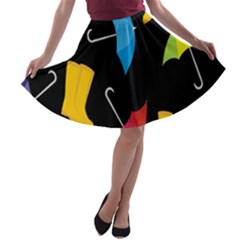 Rain Shoe Boots Blue Yellow Pink Orange Black Umbrella A-line Skater Skirt by Mariart