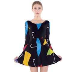 Rain Shoe Boots Blue Yellow Pink Orange Black Umbrella Long Sleeve Velvet Skater Dress by Mariart