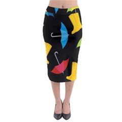 Rain Shoe Boots Blue Yellow Pink Orange Black Umbrella Midi Pencil Skirt by Mariart