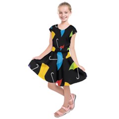 Rain Shoe Boots Blue Yellow Pink Orange Black Umbrella Kids  Short Sleeve Dress by Mariart