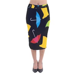 Rain Shoe Boots Blue Yellow Pink Orange Black Umbrella Velvet Midi Pencil Skirt by Mariart