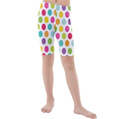 Polka Dot Yellow Green Blue Pink Purple Red Rainbow Color Kids  Mid Length Swim Shorts by Mariart