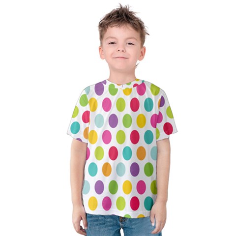 Polka Dot Yellow Green Blue Pink Purple Red Rainbow Color Kids  Cotton Tee by Mariart