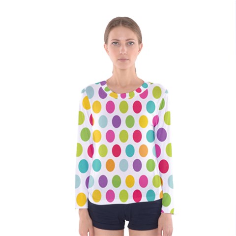 Polka Dot Yellow Green Blue Pink Purple Red Rainbow Color Women s Long Sleeve Tee by Mariart